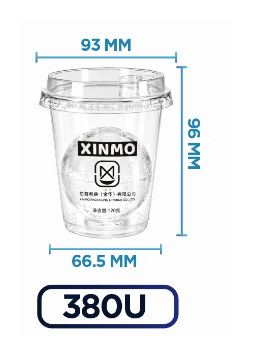 Complete 380U PET ice cup with 93 mm rim, 66.5 mm base and 96 mm height dimensions