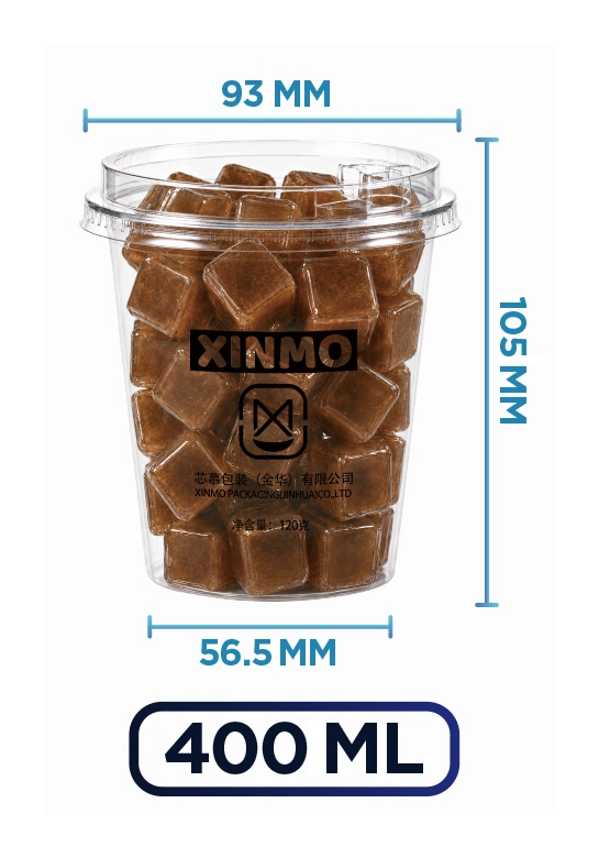 Complete 400 mL PET ice cup with 93 mm rim, 56.5 mm base and 105 mm height dimensions